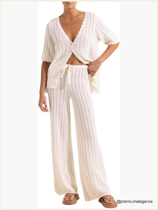 Other - Crochet Knit Swimsuit Cover Up Set Medium Snug Fit Acrylic